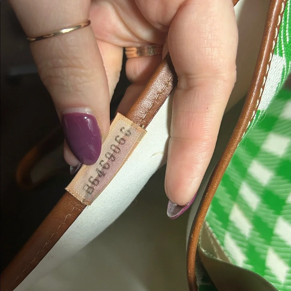 Dooney‎ & Bourke Green Checkered Tote with Brown Accents